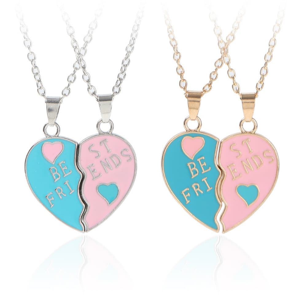 Sweet Heart Split Necklace Set - Be Friends Forever Enamel Pendant