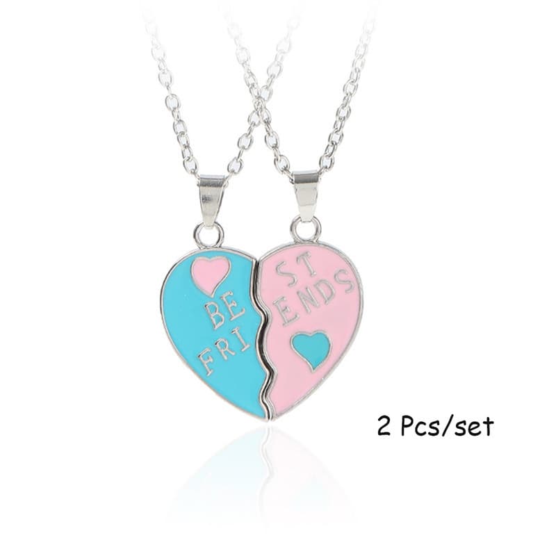 Sweet Heart Split Necklace Set - Be Friends Forever Enamel Pendant