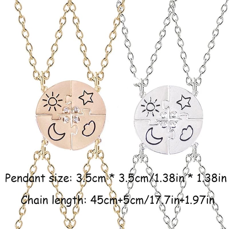 Friendship Puzzle Necklaces - Sun Moon Star Clouds Matching Set for Besties
