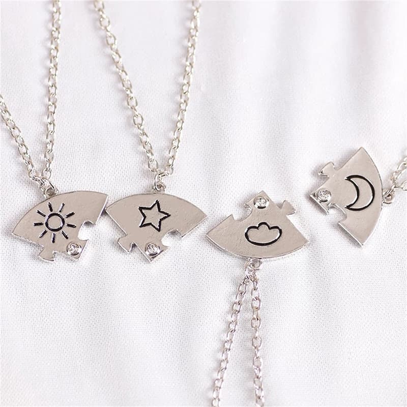 Friendship Puzzle Necklaces - Sun Moon Star Clouds Matching Set for Besties