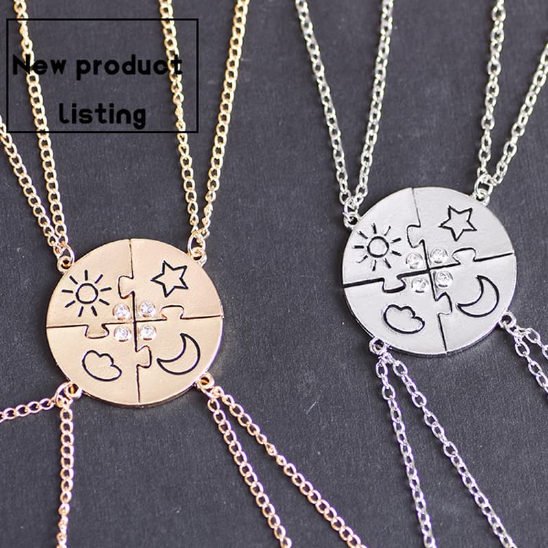 Friendship Puzzle Necklaces - Sun Moon Star Clouds Matching Set for Besties