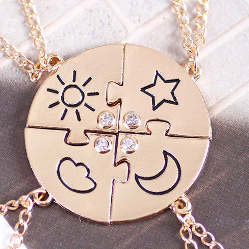 Friendship Puzzle Necklaces - Sun Moon Star Clouds Matching Set for Besties