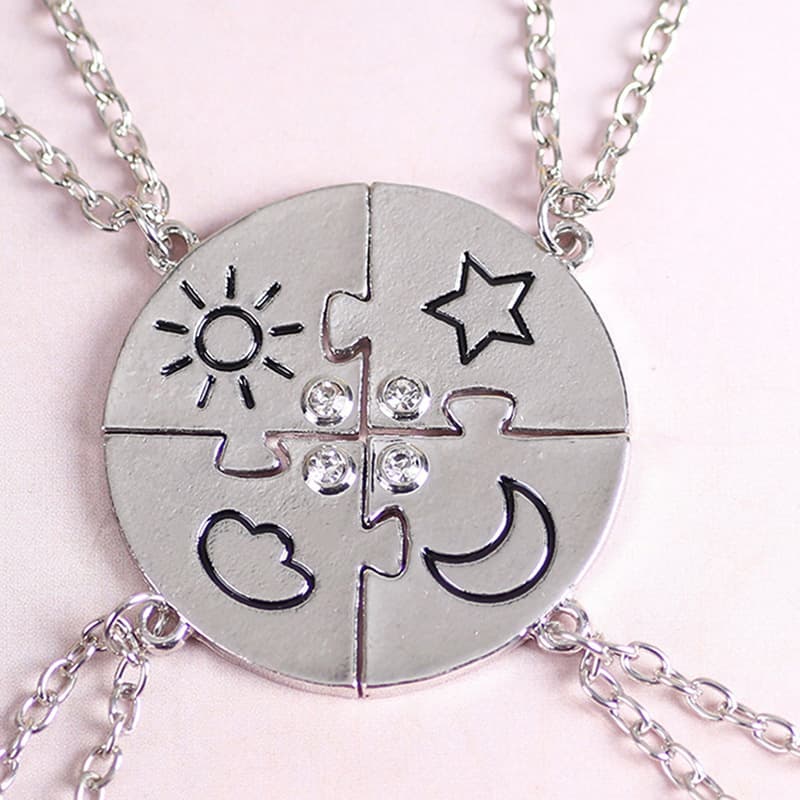 Friendship Puzzle Necklaces - Sun Moon Star Clouds Matching Set for Besties