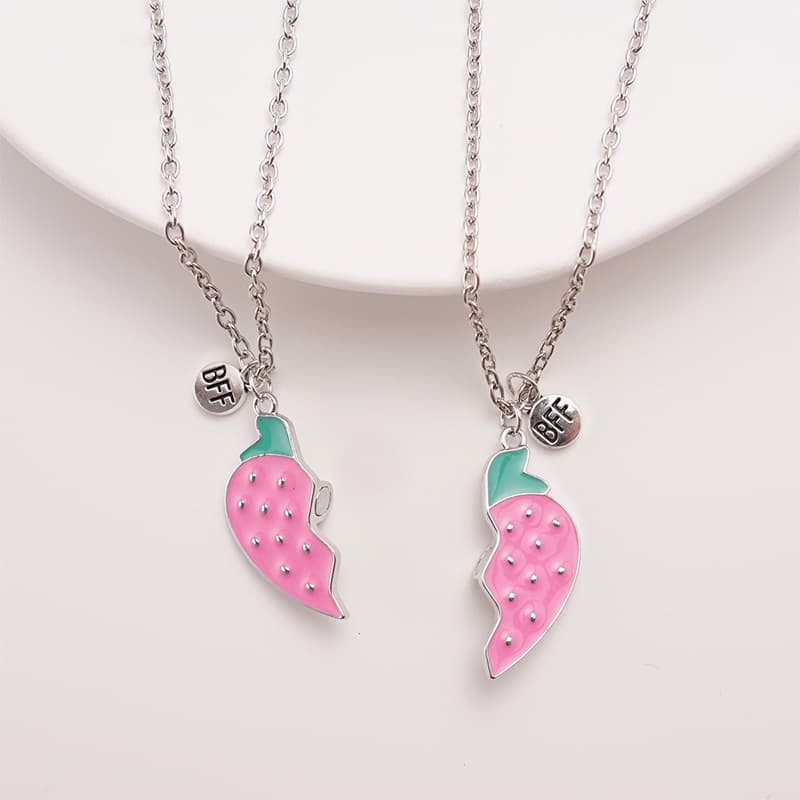 Strawberry BFF Necklace Set - Cute Magnetic Friendship Jewelry for Girls