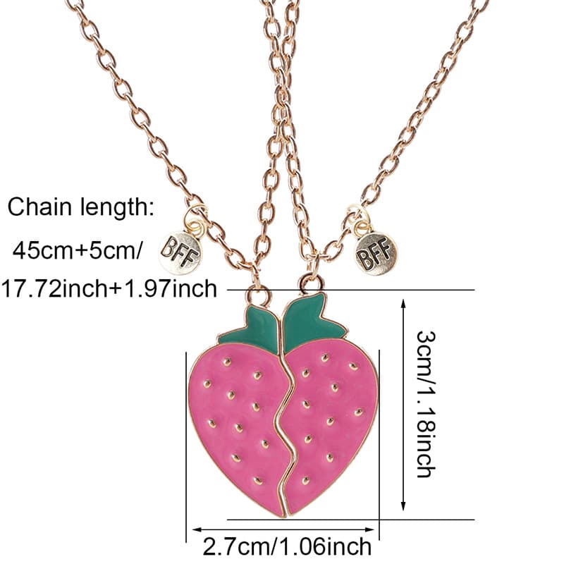 Strawberry BFF Necklace Set - Cute Magnetic Friendship Jewelry for Girls