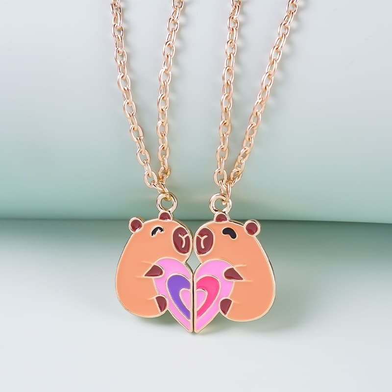 Cute Capybara Magnetic BFF Necklace Set for Best Friends