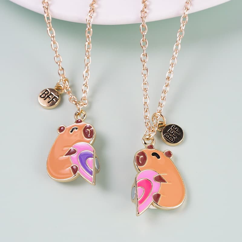 Cute Capybara Magnetic BFF Necklace Set for Best Friends