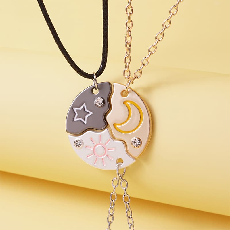 Starry Moon Yin Yang Pendant Necklace Set for Best Friends