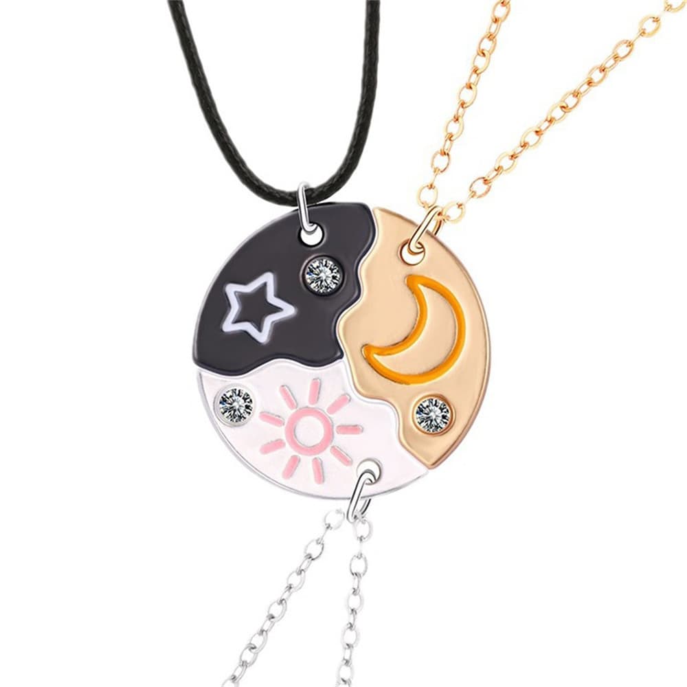 Starry Moon Yin Yang Pendant Necklace Set for Best Friends