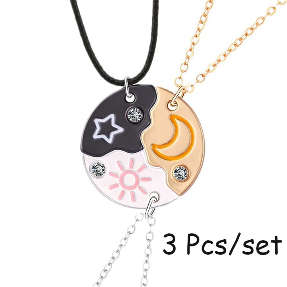 Starry Moon Yin Yang Pendant Necklace Set for Best Friends