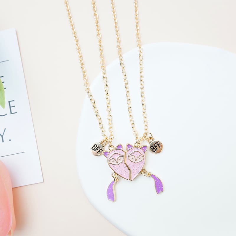Adorable Fox Heart Magnetic Necklaces Set for Best Friends