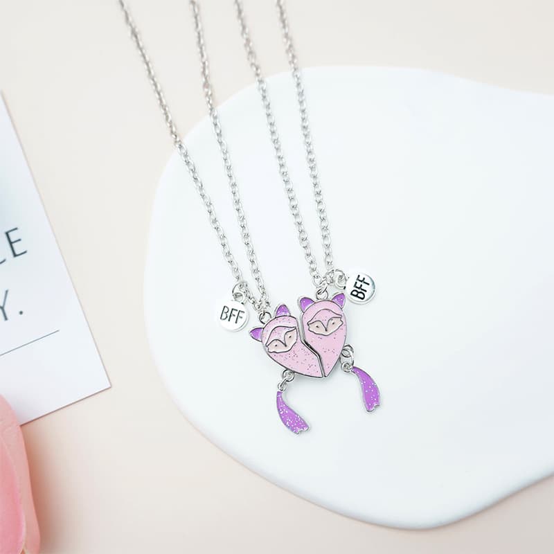 Adorable Fox Heart Magnetic Necklaces Set for Best Friends