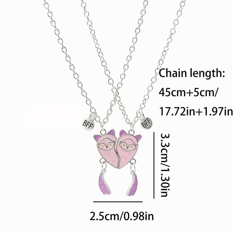 Adorable Fox Heart Magnetic Necklaces Set for Best Friends