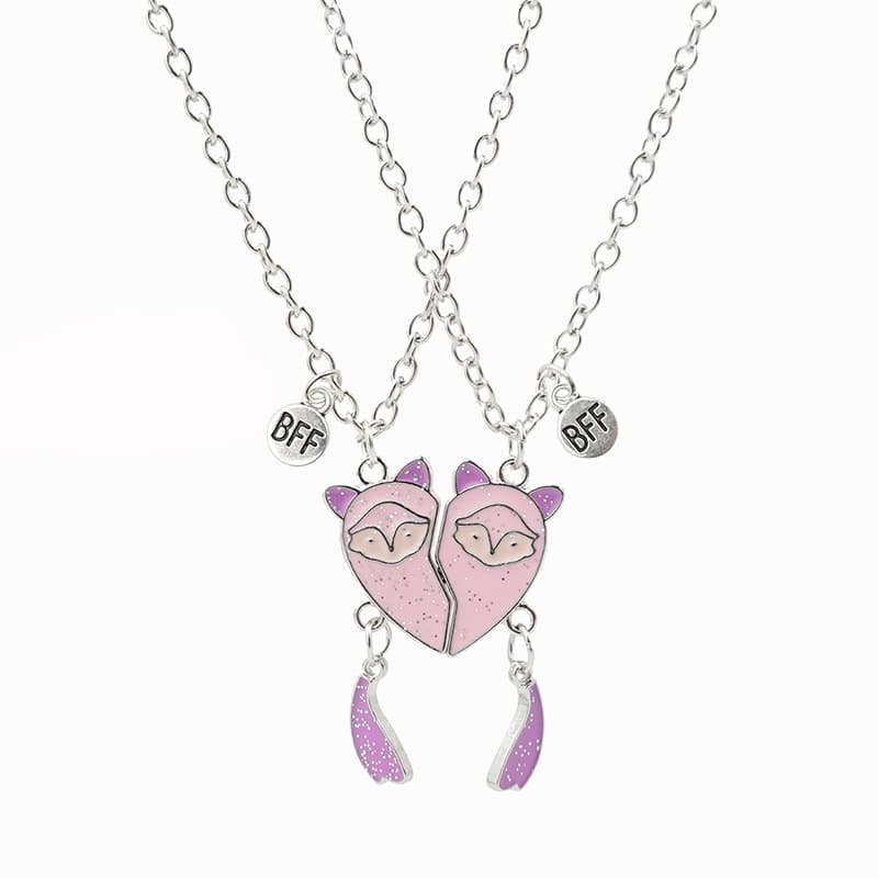 Adorable Fox Heart Magnetic Necklaces Set for Best Friends