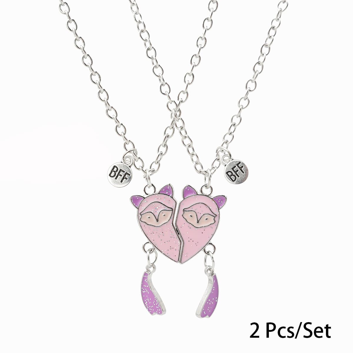 Adorable Fox Heart Magnetic Necklaces Set for Best Friends