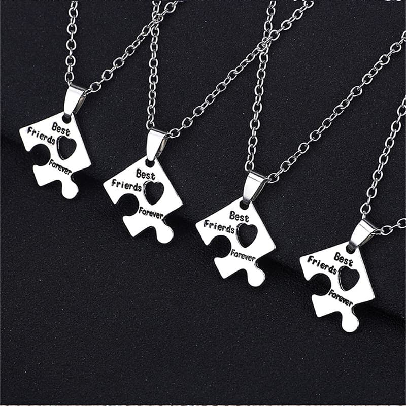 Best Friends Puzzle Necklace Set - 4pcs Matching Friendship Jewelry Gift