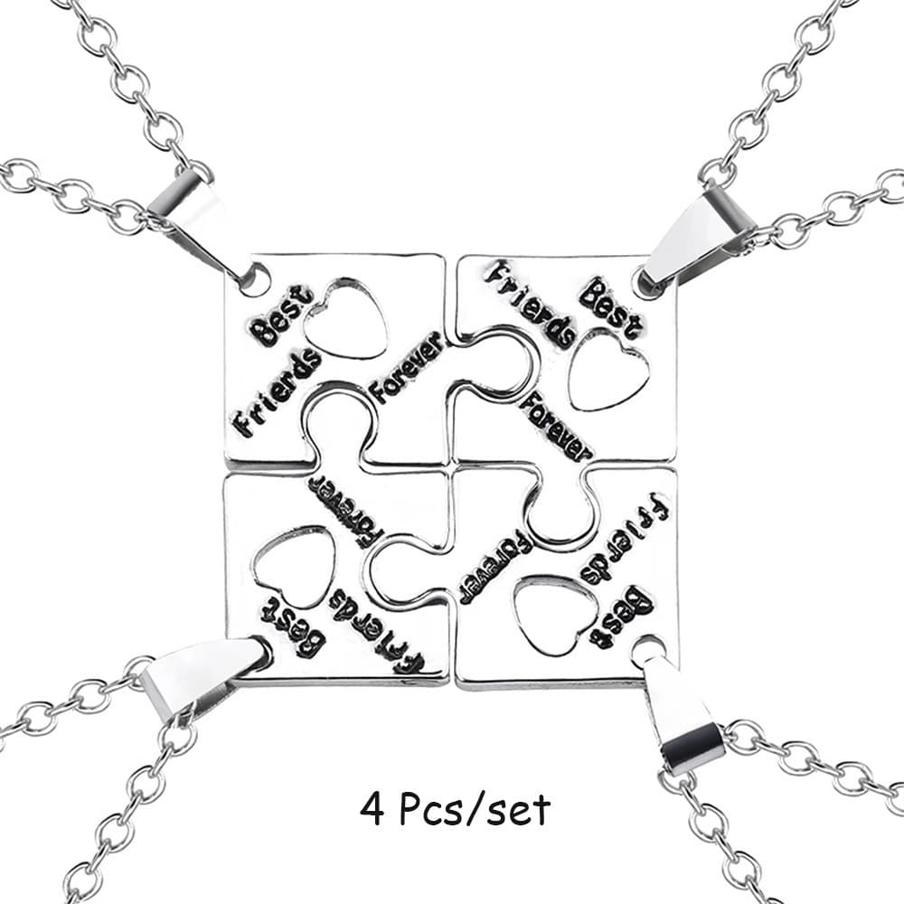 Best Friends Puzzle Necklace Set - 4pcs Matching Friendship Jewelry Gift