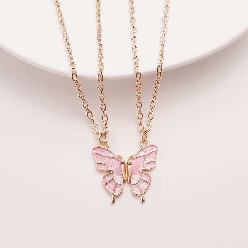 Butterfly Friendship Necklaces Set for Girls - Cute Enamel Pendant Matching Jewelry
