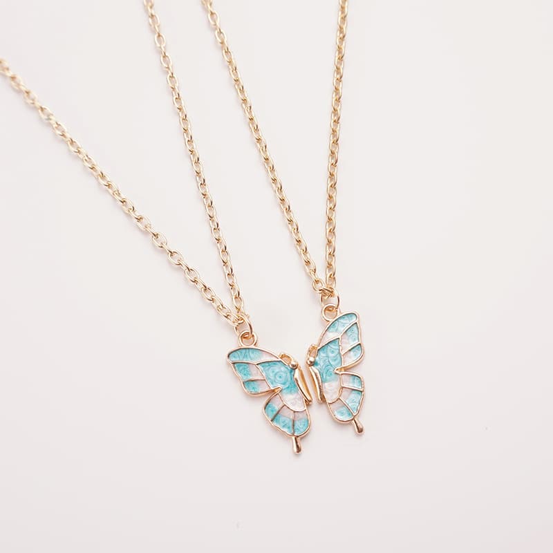 Butterfly Friendship Necklaces Set for Girls - Cute Enamel Pendant Matching Jewelry