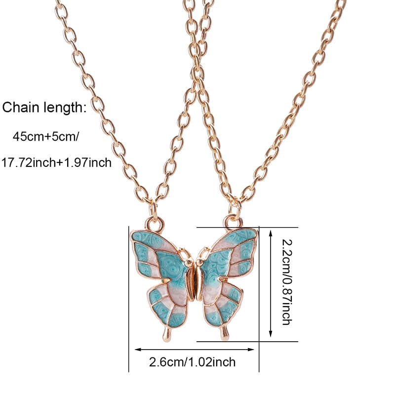Butterfly Friendship Necklaces Set for Girls - Cute Enamel Pendant Matching Jewelry