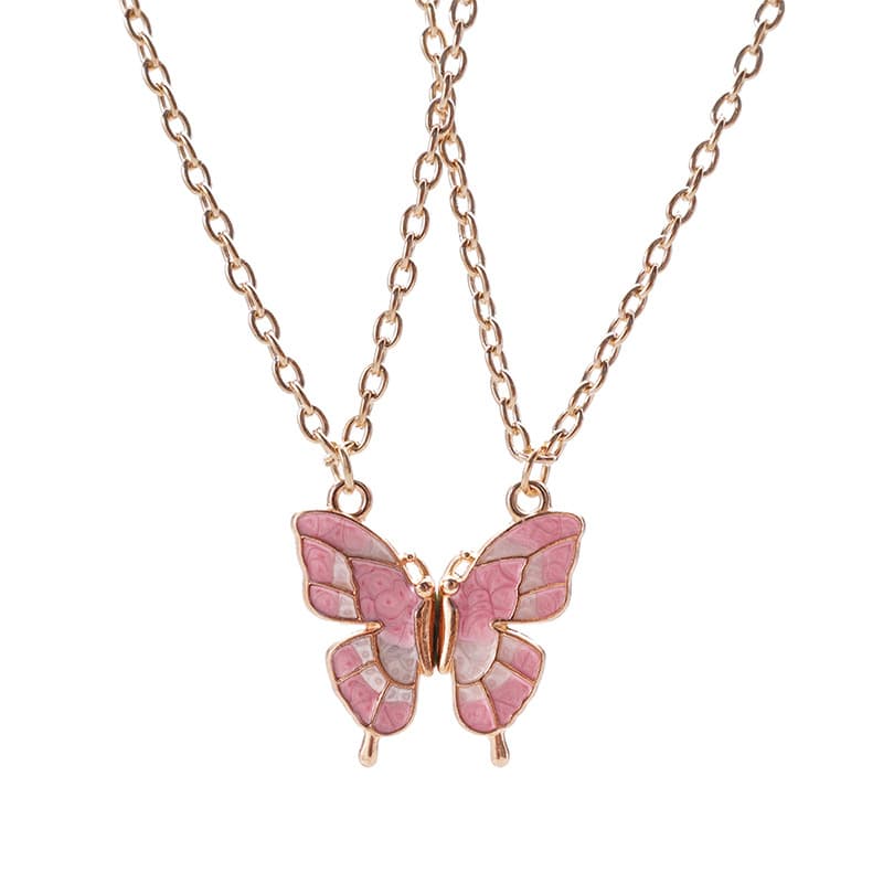 Butterfly Friendship Necklaces Set for Girls - Cute Enamel Pendant Matching Jewelry