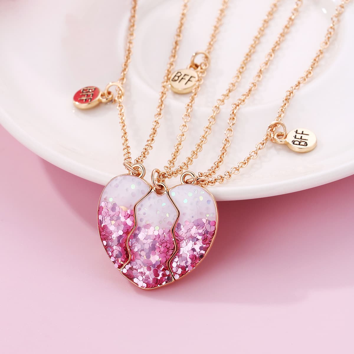 BFF Best Friends Forever Magnetic Heart Necklace Set of 3