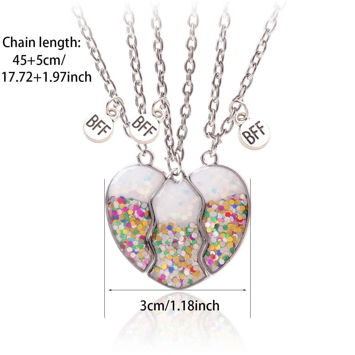 BFF Best Friends Forever Magnetic Heart Necklace Set of 3