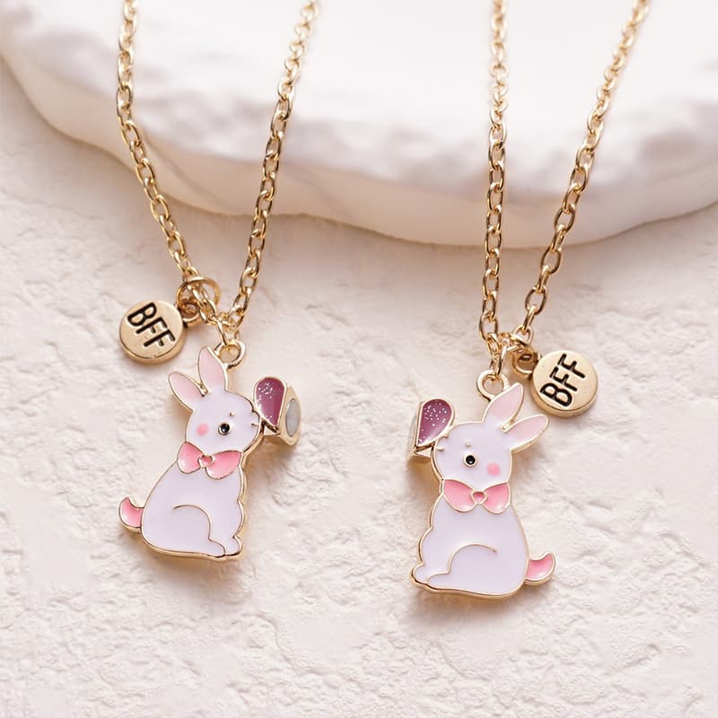 Cute Bunny BFF Necklace Set - Magnetic Clasp Friendship Jewelry for Best Friends
