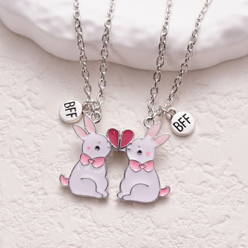 Cute Bunny BFF Necklace Set - Magnetic Clasp Friendship Jewelry for Best Friends