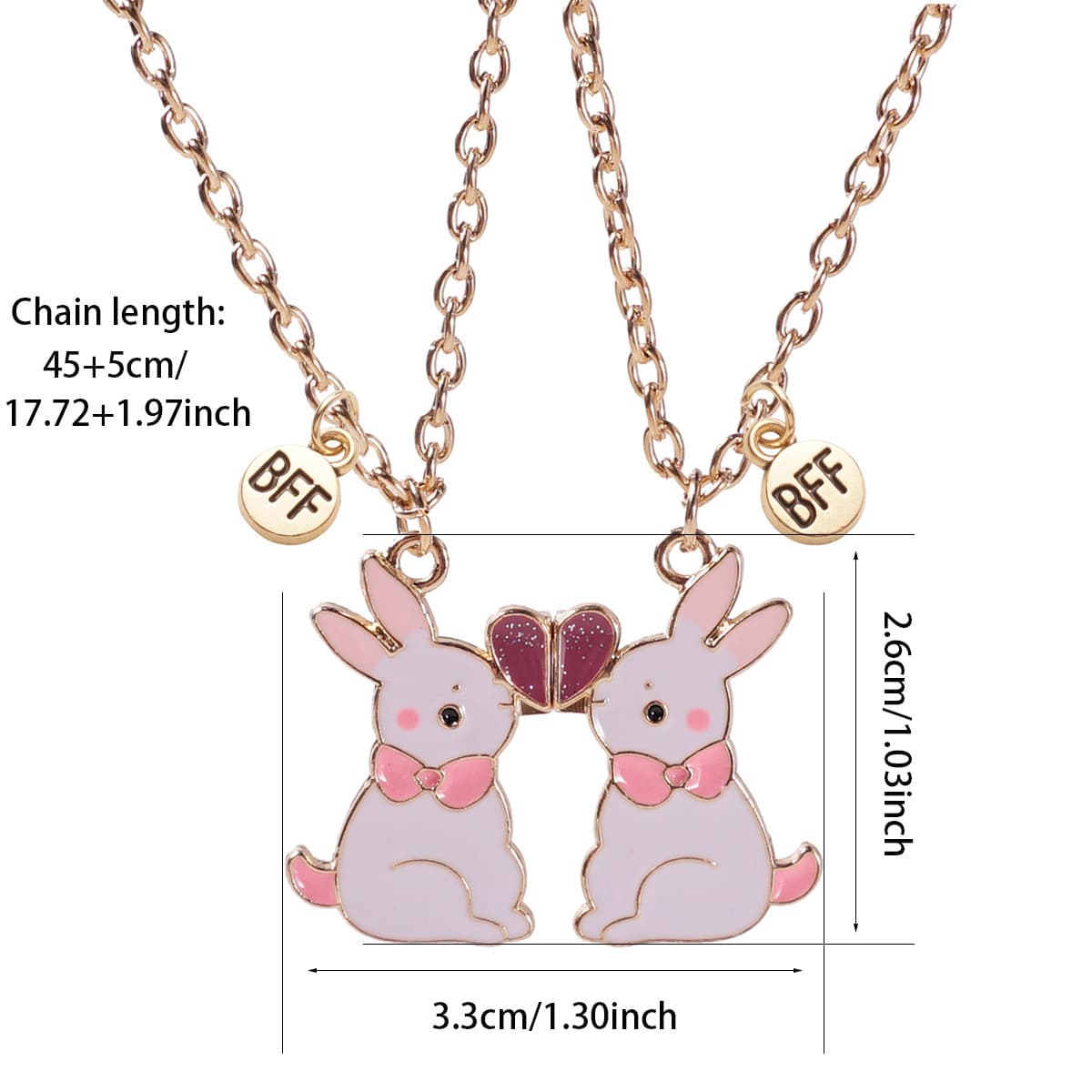 Cute Bunny BFF Necklace Set - Magnetic Clasp Friendship Jewelry for Best Friends
