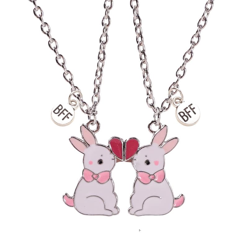 Cute Bunny BFF Necklace Set - Magnetic Clasp Friendship Jewelry for Best Friends