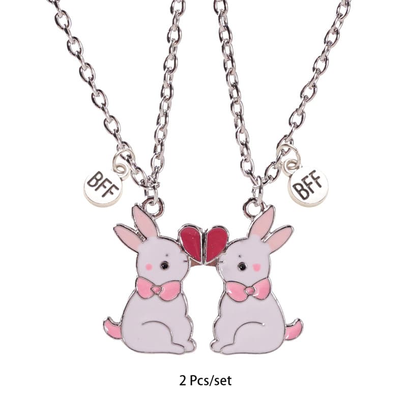 Cute Bunny BFF Necklace Set - Magnetic Clasp Friendship Jewelry for Best Friends