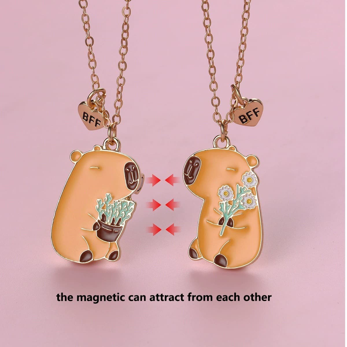 Cute Capybara Magnetic Pendant Necklace Set - Perfect Gift for Best Friends