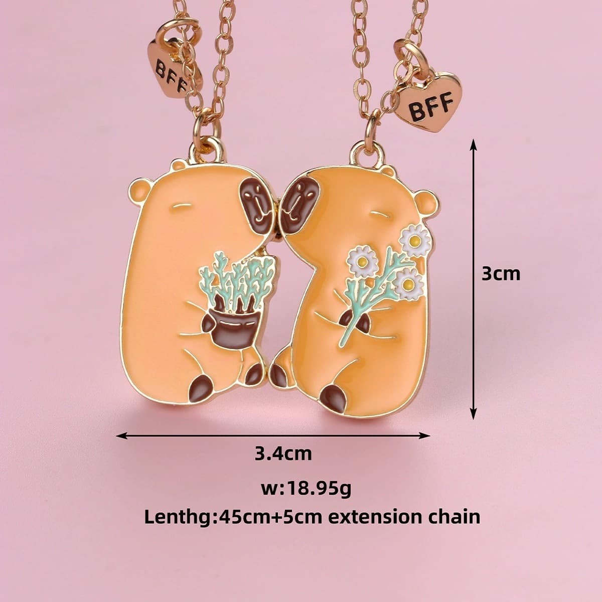 Cute Capybara Magnetic Pendant Necklace Set - Perfect Gift for Best Friends