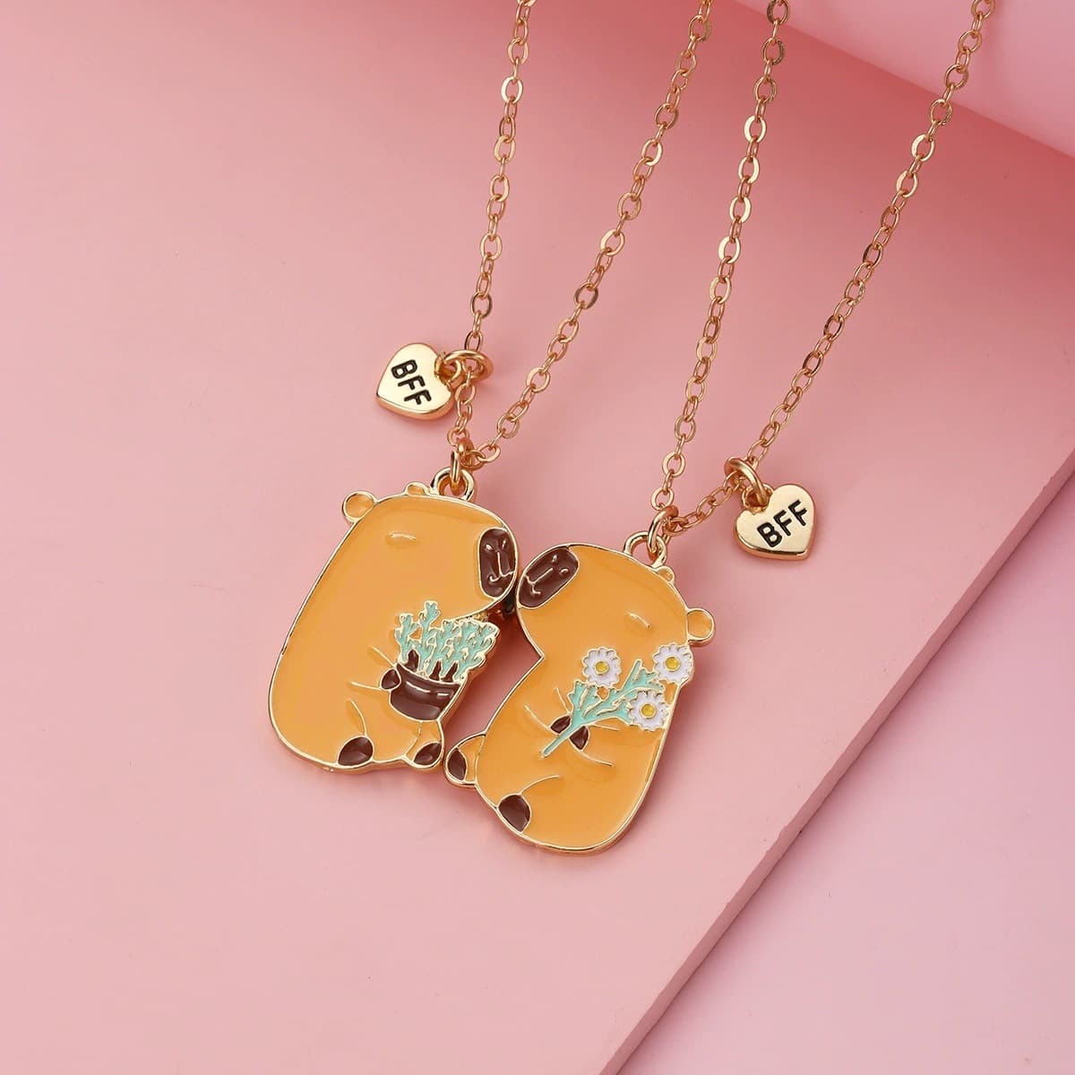 Cute Capybara Magnetic Pendant Necklace Set - Perfect Gift for Best Friends