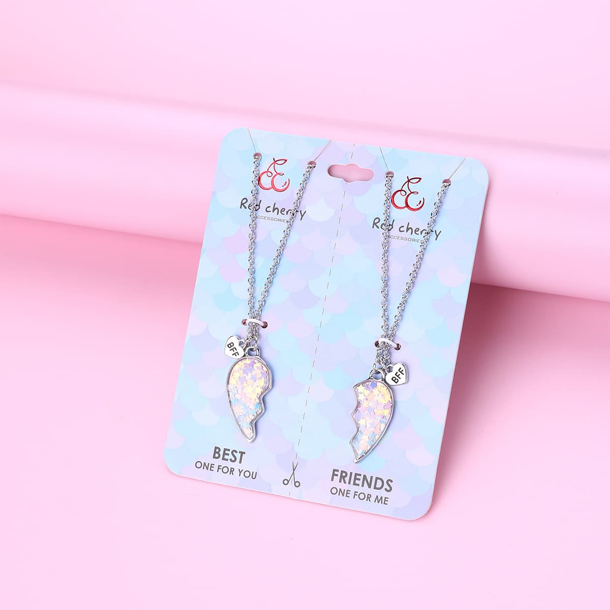 Matching Best Friend Necklaces - Heart-Shaped Glitter Wing Set for Girls & Sisters