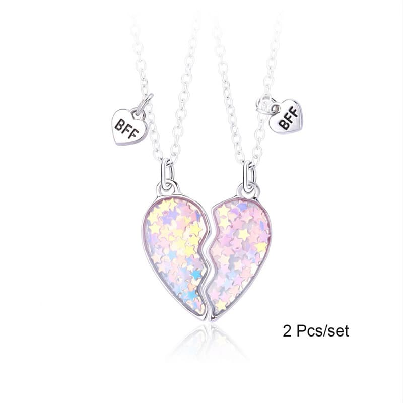 Matching Best Friend Necklaces - Heart-Shaped Glitter Wing Set for Girls & Sisters