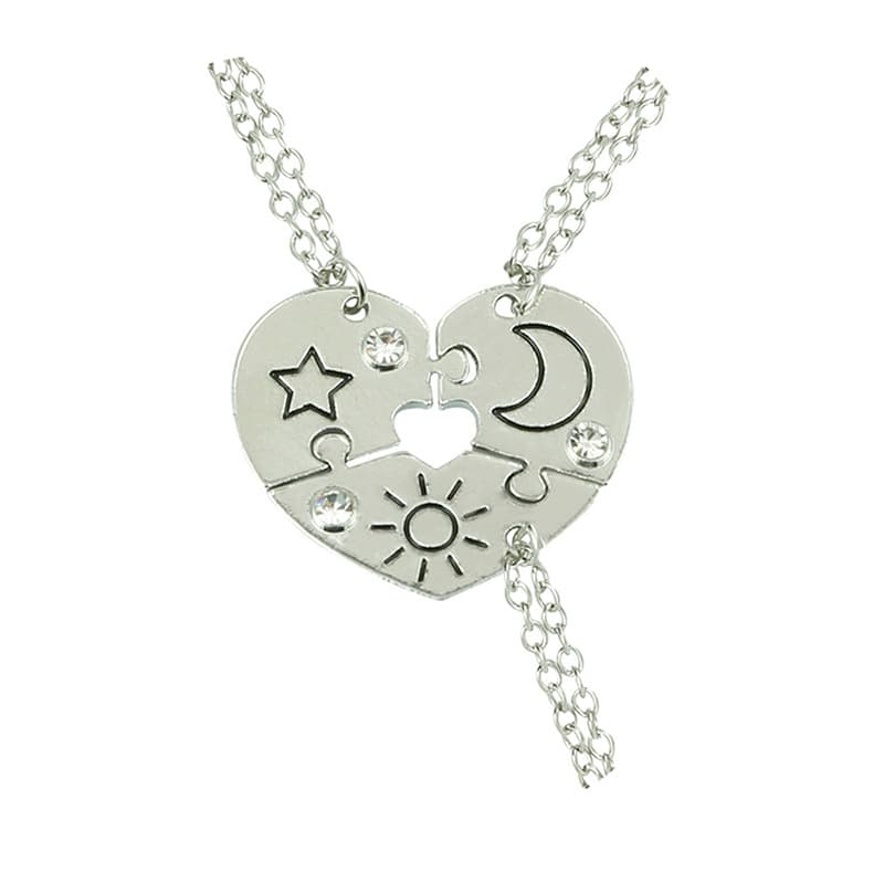 Sun Moon Star Puzzle Heart Necklace Set - Best Friend Gift