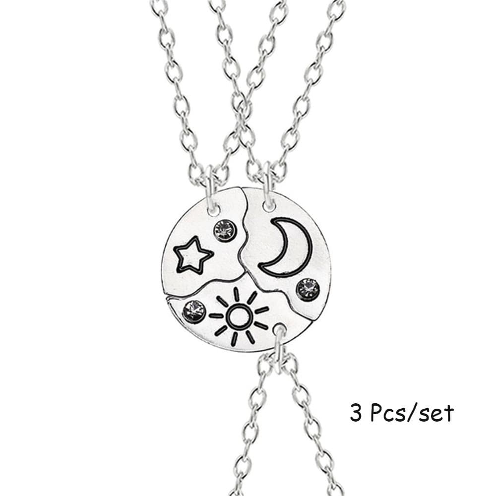 Sun Moon Star Puzzle Heart Necklace Set - Best Friend Gift