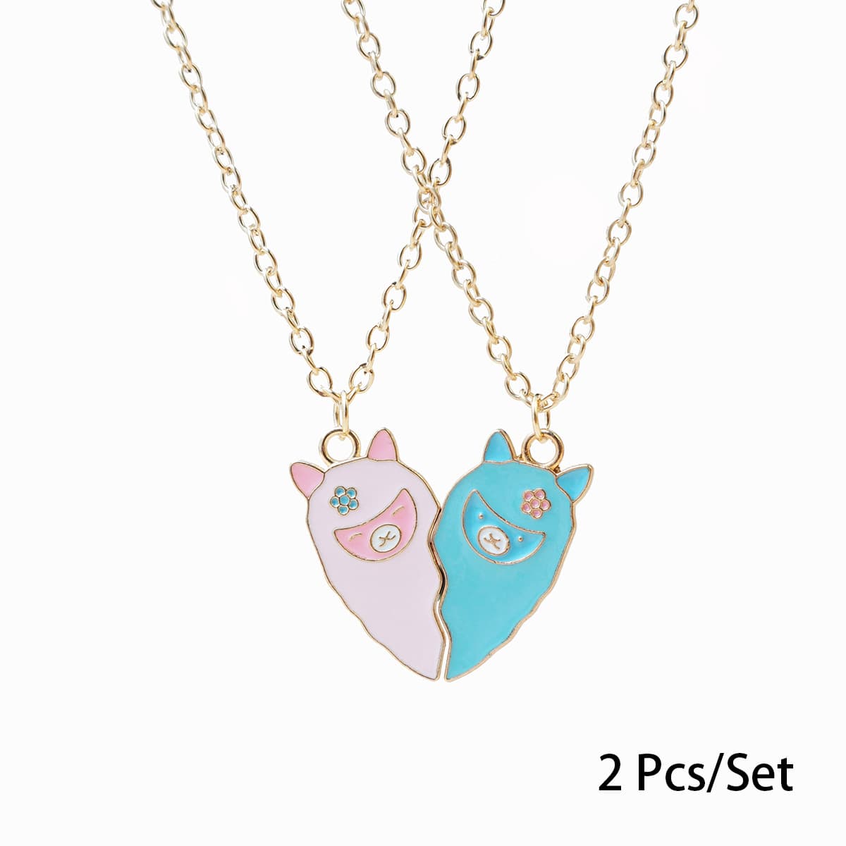 Cute Alpaca Friendship Necklaces Set for Best Friends