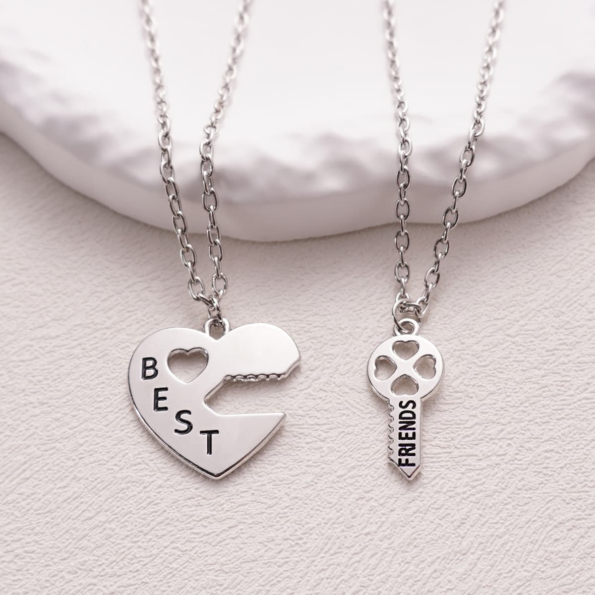 Best Friends Heart Key Pendant Necklace Set for Couples