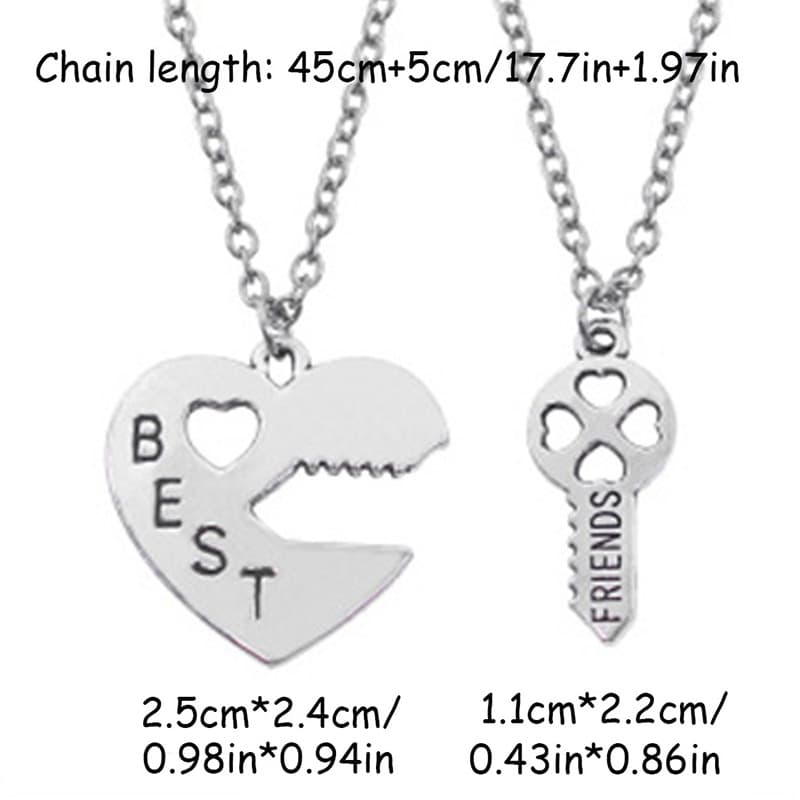 Best Friends Heart Key Pendant Necklace Set for Couples
