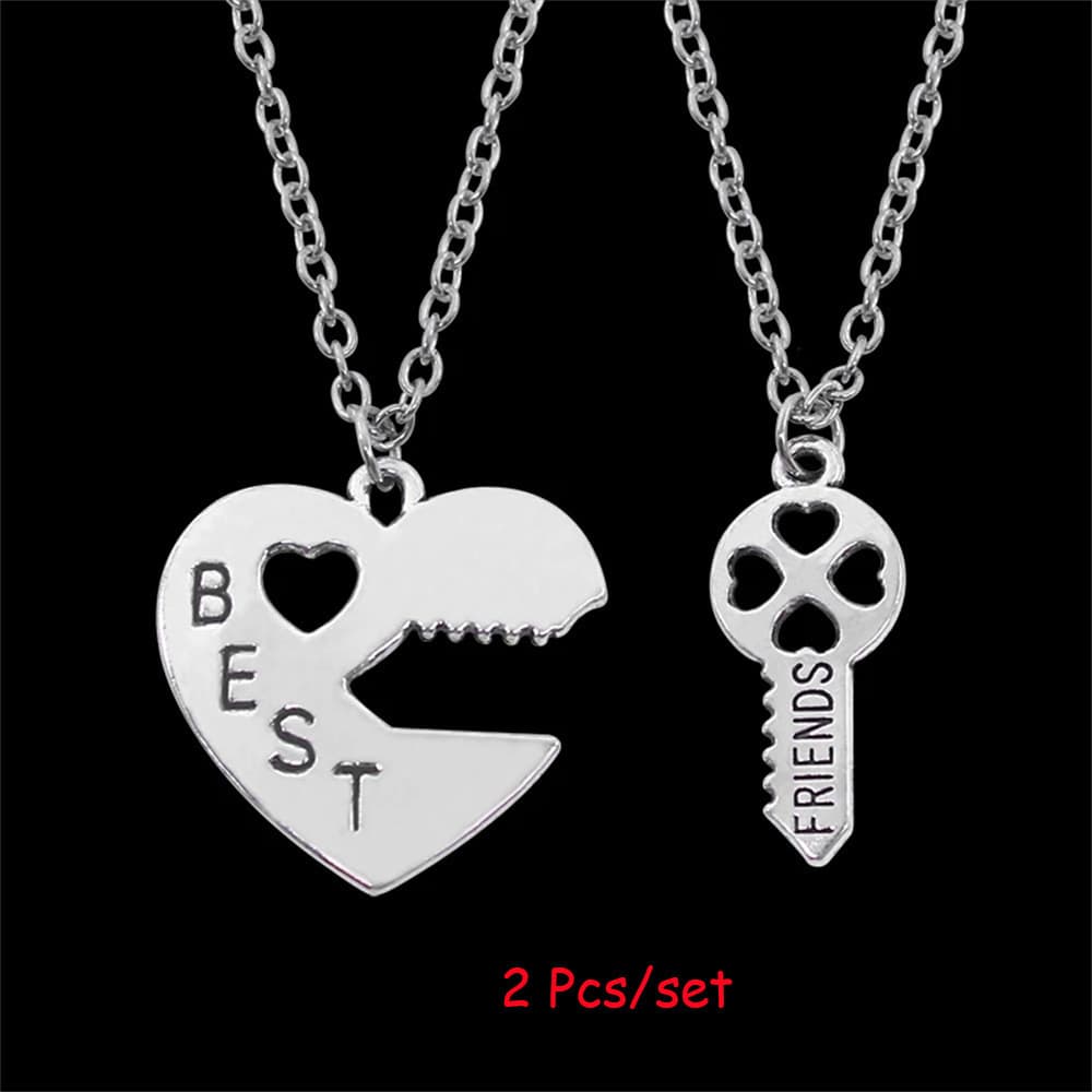 Best Friends Heart Key Pendant Necklace Set for Couples