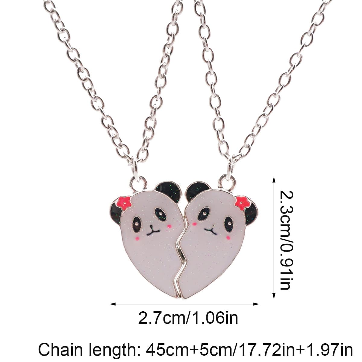 Cute Panda BFF Necklace Set - Heart-Shaped Magnetic Friendship Jewelry for Girls
