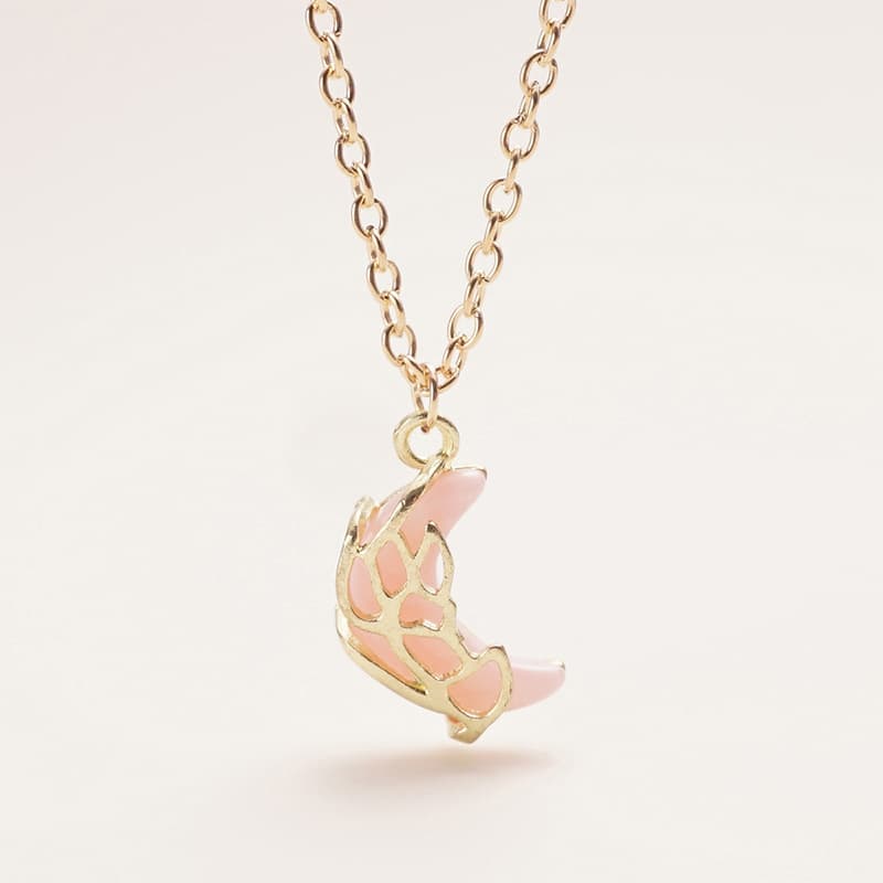 Pink Moon Wing Pendant Necklace - Delicate Alloy Lockbone Chain