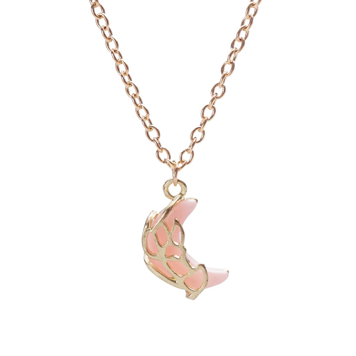Pink Moon Wing Pendant Necklace - Delicate Alloy Lockbone Chain
