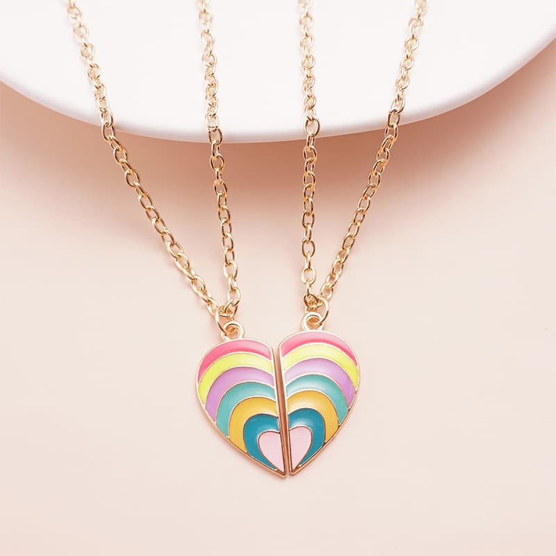 Rainbow Heart Friendship Necklaces - Perfect Gift for Best Friends