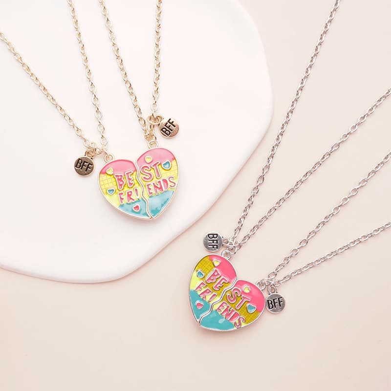 Best Friends Heart Split Necklace - Vibrant Enamel BFF Gift Set