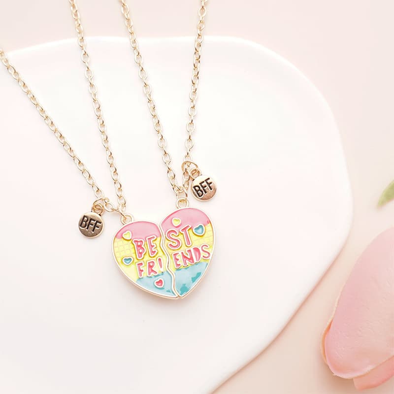 Best Friends Heart Split Necklace - Vibrant Enamel BFF Gift Set