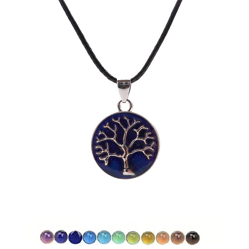 Temperature-Sensitive Tree of Life Pendant Necklace with Color-Changing Cord